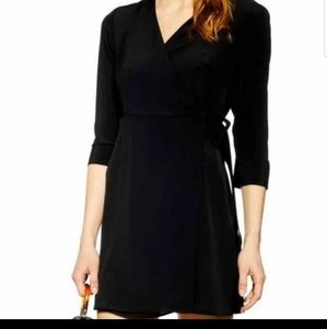 Topshop belt wrap mini dress black size 4
